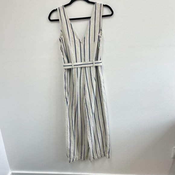 ⛔️SOLD⛔️Madewell White Blue Striped Linen Wide Leg Sleeveless Pull-On Jumpsuit S - Picture 6 of 9